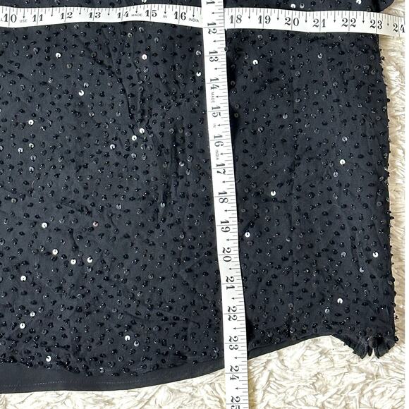 Talbots !00% Silk Black Beaded Sequins Festive Evening Party Formal Size 16W Top - Picture 4 of 11